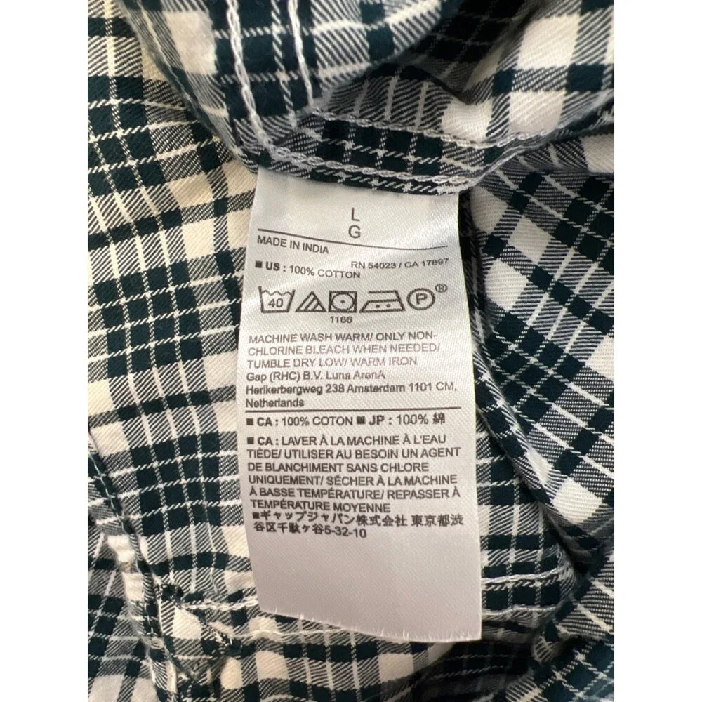 Banana Republic Men's White/Teal Plaid Untucked Long Sleeve Button Up Shirt - L